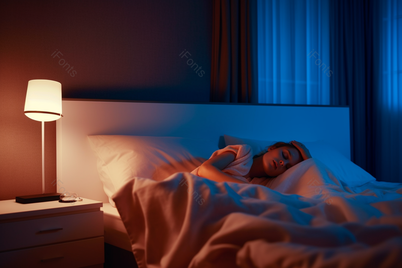 在夜晚开着灯光熟睡着的女性,高清,摄影图,摄影图片,图片大全,摄影图免费下载